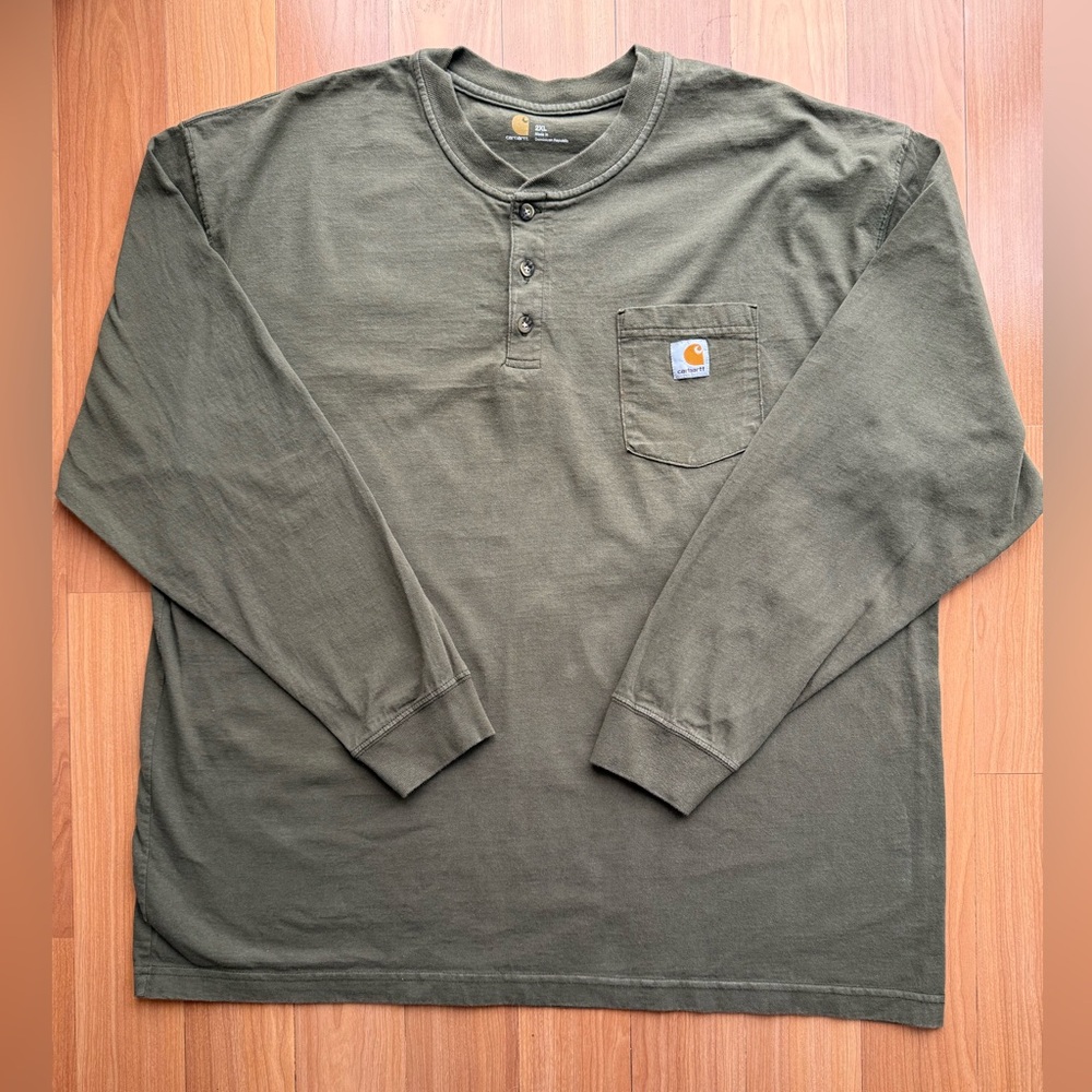 Carhartt Men's olive Green Long Sleeve Henley Shirt 2XL